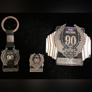 HARLEY DAVIDSON BELT BUCKLE SET 90TH REUNION  3 PIECES..NEW